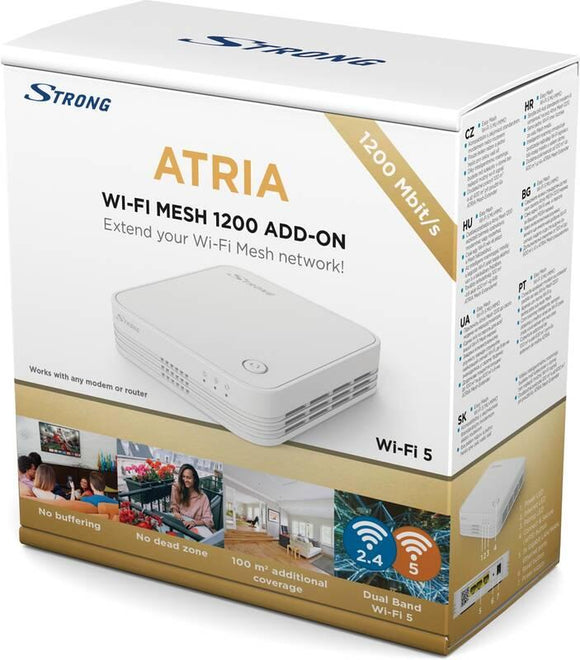 STRONG Wi-Fi Mesh Home Kit 1200, WLAN Amplifier, Home Network Repeater up to 200 m² Coverage, up to 1200 Mbit/s, 2.4 + 5 GHz, 3 x Gigabit LAN, Black MESHKIT1200 Atria